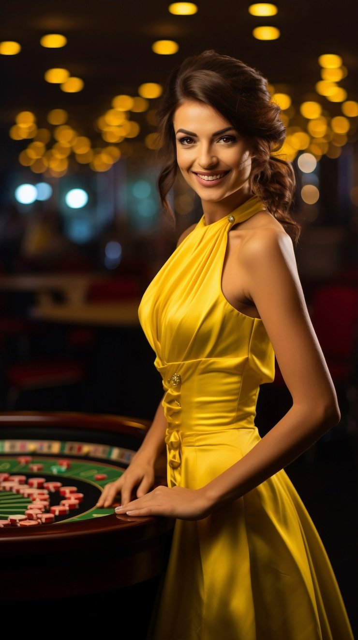 Meja Casino Hold'em dealer langsung beton4d dengan kartu komunal dan chip taruhan yang jelas di layar